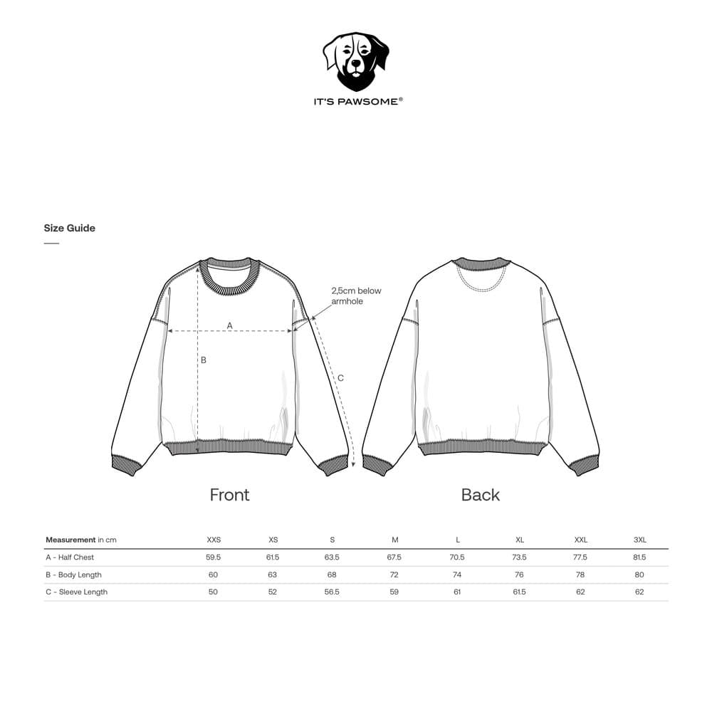 Oversized trui – maattabel